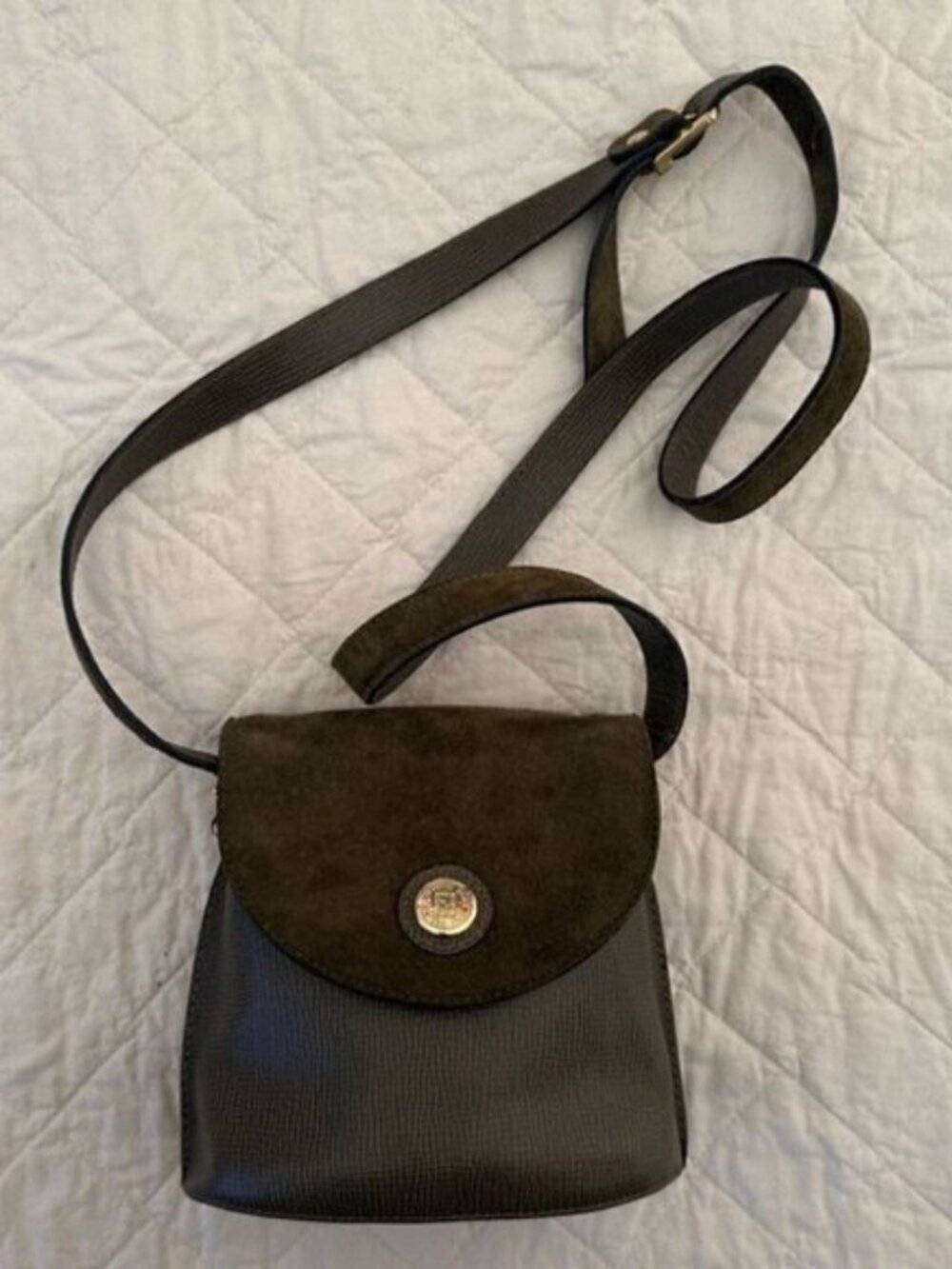 Fendi Green Leather and Suede Crossbody Bag - Picture 1 of 16
